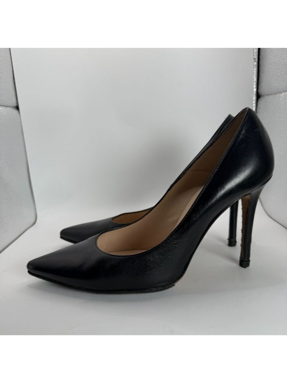 L.K. Bennett Black Leather Pointed-Toe Stiletto Heels Size 41 US 10.5 Spain - Picture 4 of 7